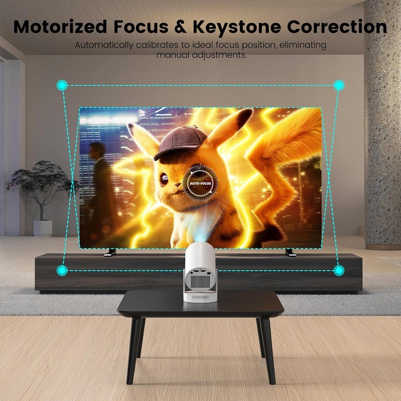 SKUOU مشروع محمول صغير [Electric Focus] مع دعم 4K، بلوتوث 5.4 WIFI6، مكبر صوت بقدرة 5 واط، 260 ANSI، أندرويد 11، دوران 210°، تصحيح تلقائي للزاوية، جهاز عرض فيديو HY300 PLUS - Image 4